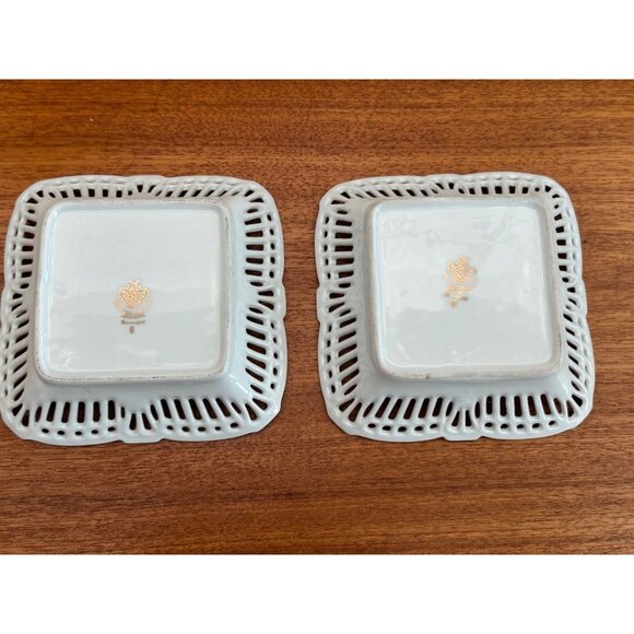 Vintage Schwarzenhammer Bavaria Square Floral Painted Porcelain Dishes Reticulat - Picture 2 of 3